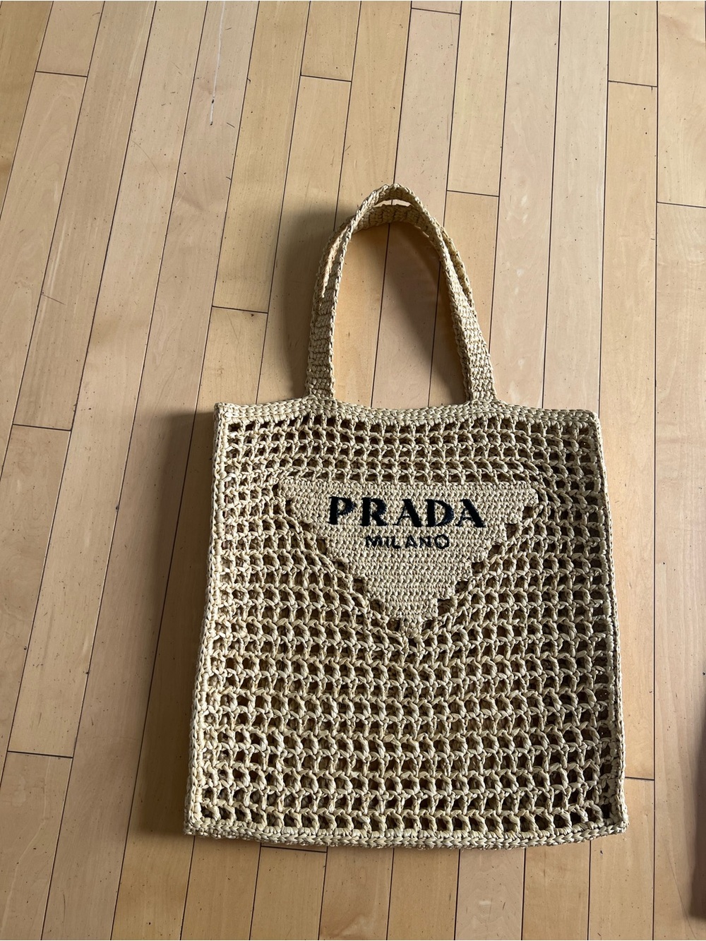Prada Beige Crochet Tote with Logo Triangle